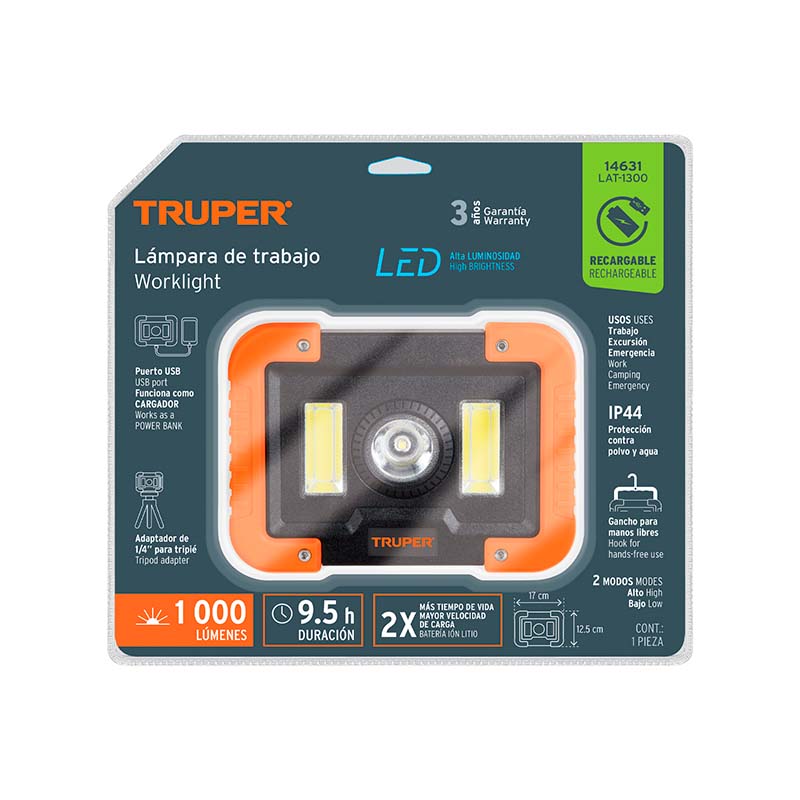 Lampara led 1000lm recargable LAT-1300 Truper