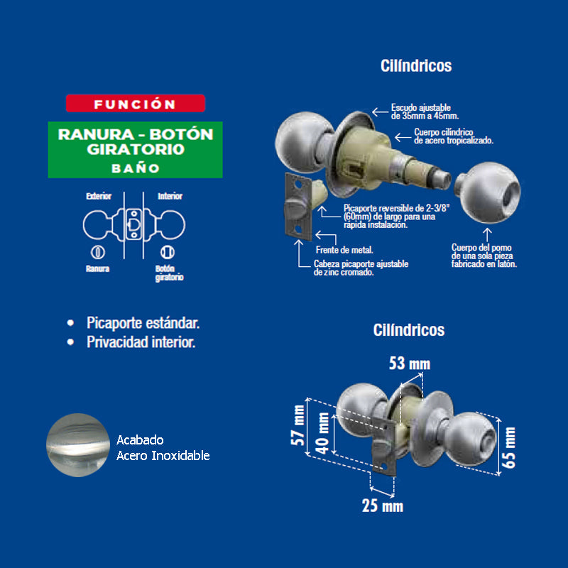 Perilla Phillips Gamma Baño Acero Inoxidable Mx81916