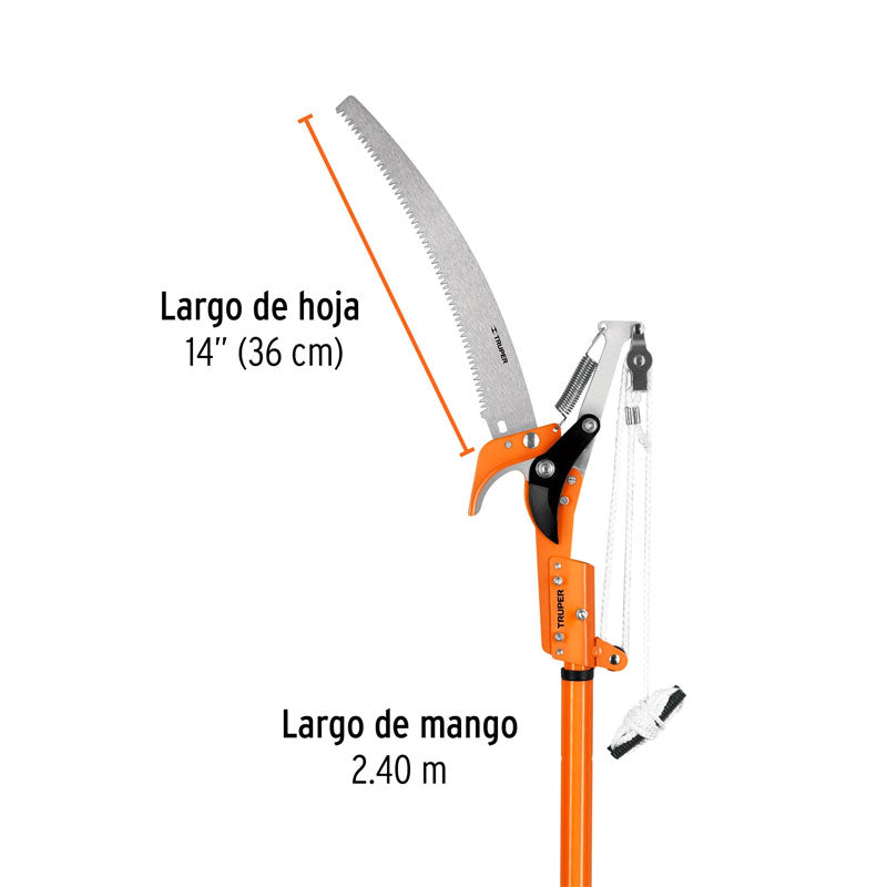 Cortador de ramas altas mango telescópico de 2.4 m aluminio, 18409 Truper TR 82M A