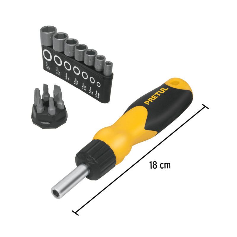 Desarmador tipo matraca con 6 puntas y 7 dados, 22974 Pretul DES-14P