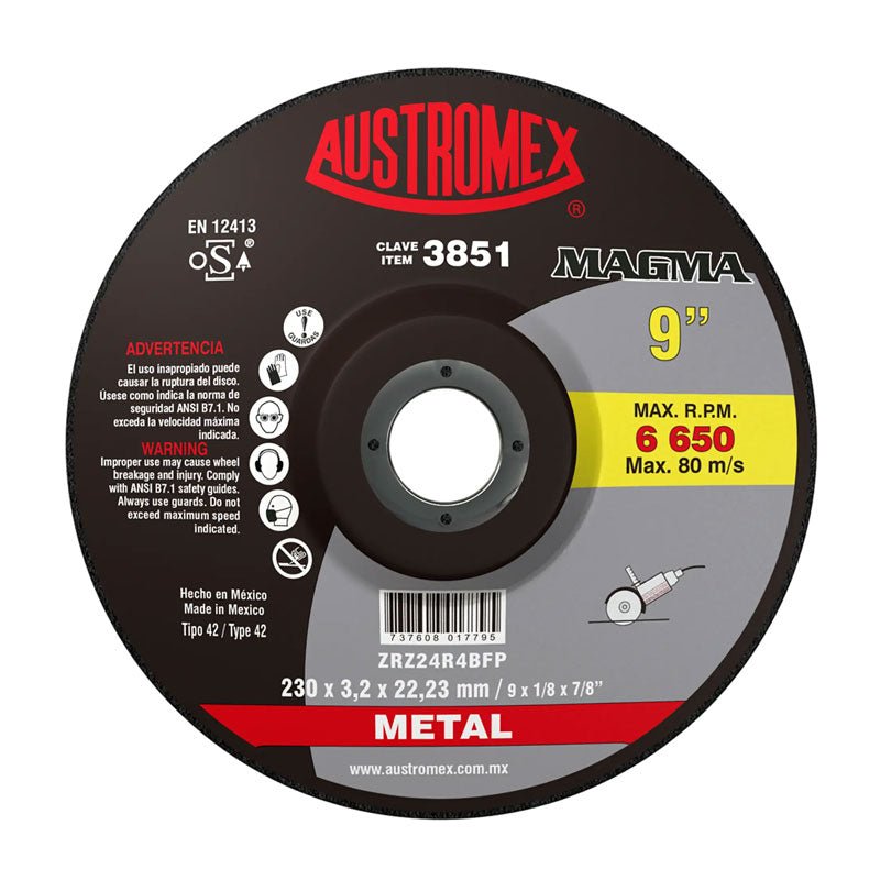 3851 Disco Abrasivo Corte Metal 9" Austromex - Tool Ferreterías / Ferretodo - Herramientas y material de construcción.