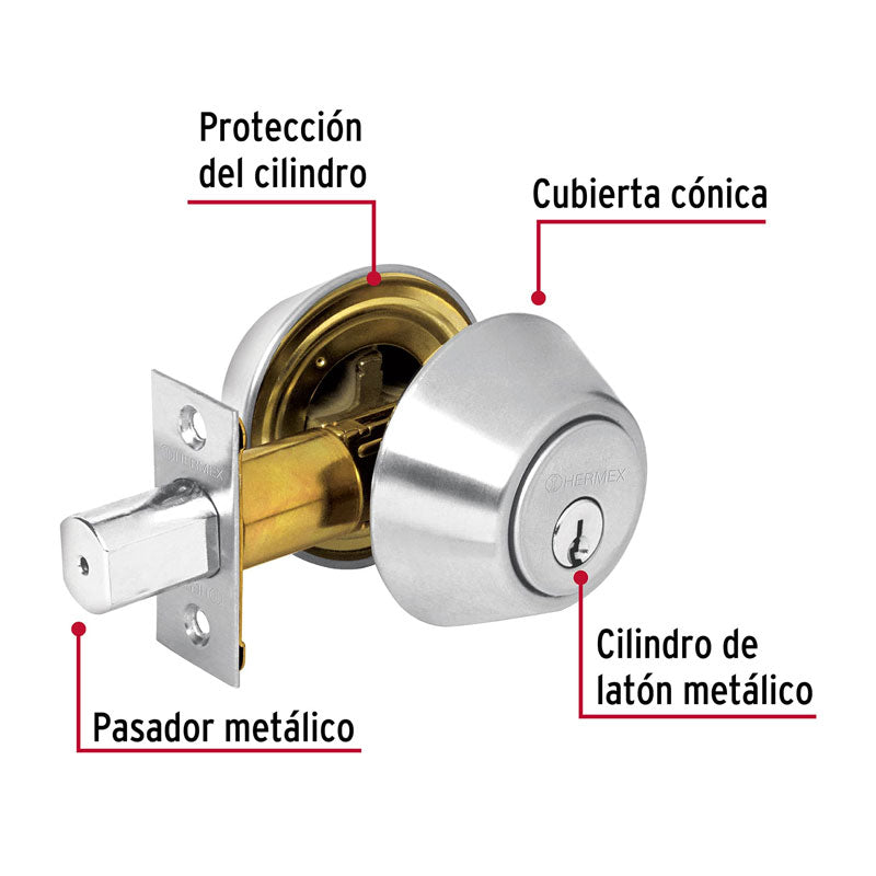 Cerrojo llave llave cromo mate, llave tradicional, 23611 Hermex CERO 32P