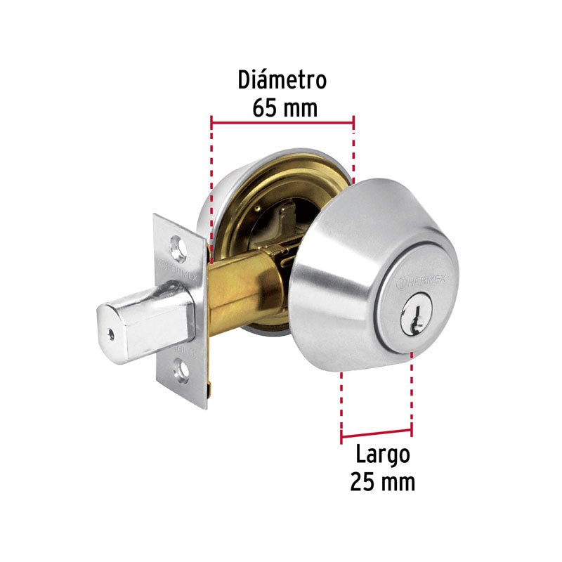 Cerrojo llave llave cromo mate, llave tradicional, 23611 Hermex CERO 32P