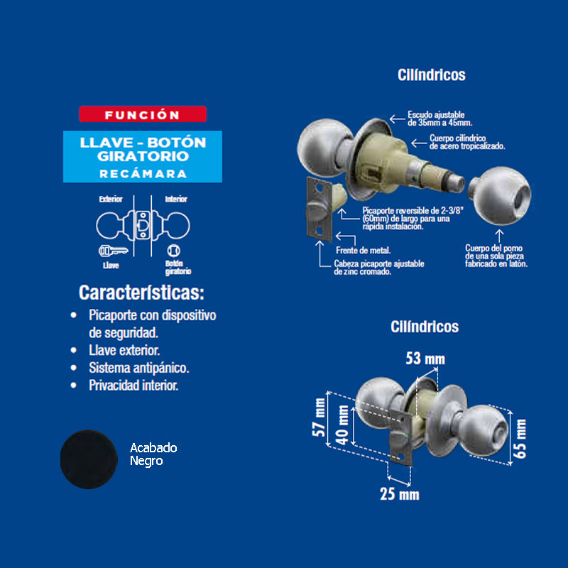 Perilla Yale Ball Recamara Negro Mx80027