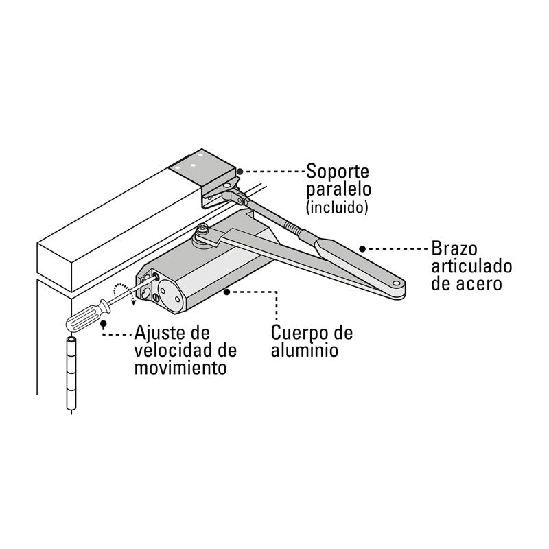 Cierrapuertas hidráulico color aluminio, 43606 Hermex CIPU