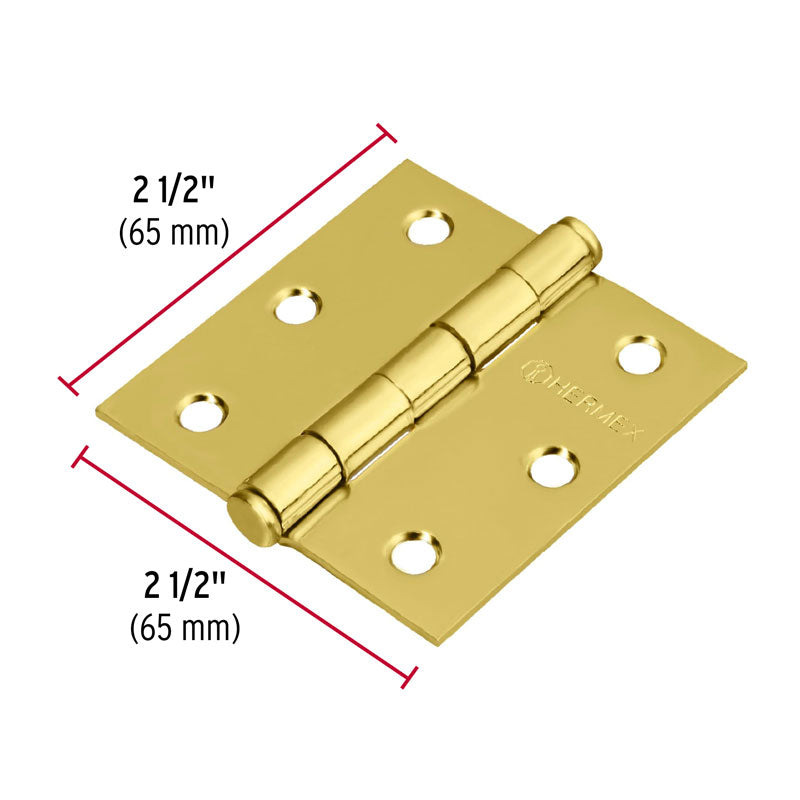 Bisagra cuadrada de 2 1/2", latonado, cabeza plana, 43236 Hermex BC 251P