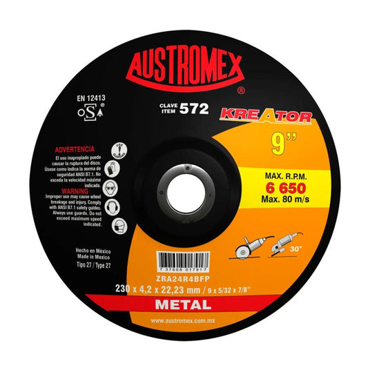 572 Disco Metal C/Cazuela 9"X5/32"X7/8" Austromex - Tool Ferreterías / Ferretodo - Herramientas y material de construcción.