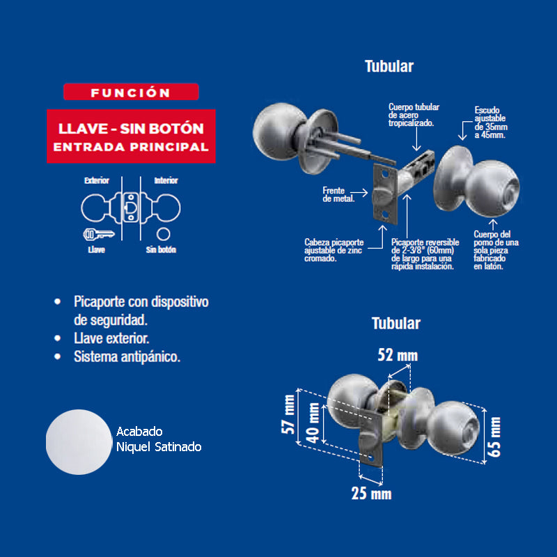 Perilla Yale Nobel Recamara Niquel Satinado Mx85843