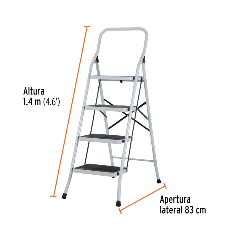 Escalera tubular plegable de 4 peldaños, 24122 Pretul ESTU4P