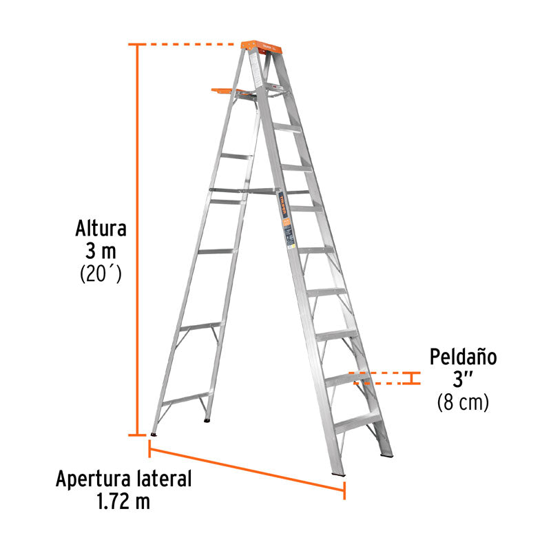 Escalera de tijera tipo II 9 peldaños y bandeja, 10436 Truper EST 29