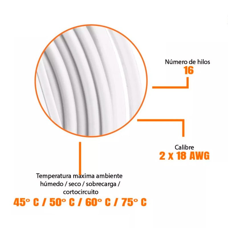 Carrete Con 20 M Cordón Dúplex Flexible Spt 18 Awg, Volteck - Tool Ferreterías / Ferretodo - Herramientas y material de construcción.