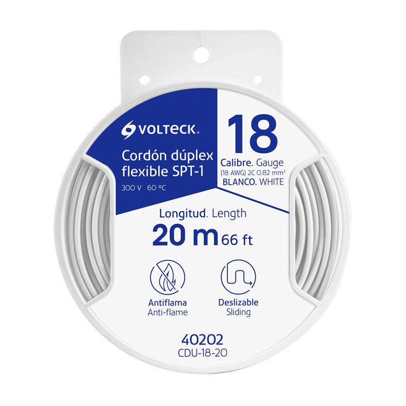 Carrete Con 20 M Cordón Dúplex Flexible Spt 18 Awg, Volteck - Tool Ferreterías / Ferretodo - Herramientas y material de construcción.