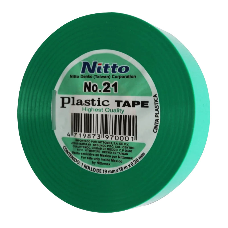 Cinta De Aislar Verde De 19 Mm X 18 Metros, No. 21 Nitto