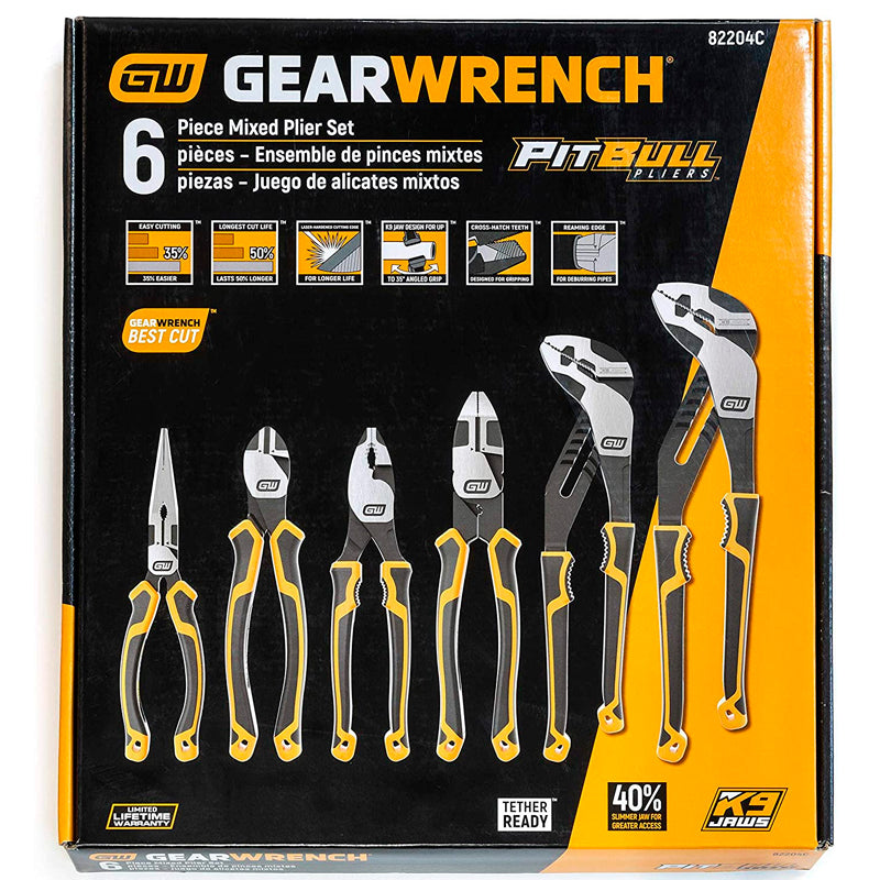 Juego De 6 Alicates Pitbull Mixtos De Doble Material, 82204C06 Gearwrench