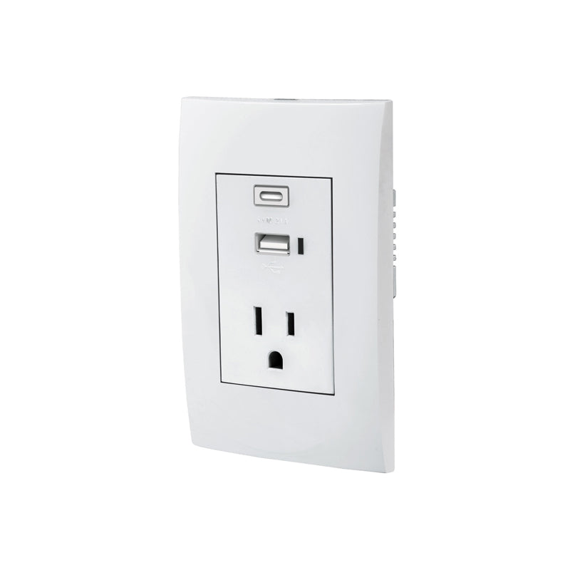 Contacto 2 Polos + Tierra Con 2 Puertos Usb Línea Oslo Blanco Volteck