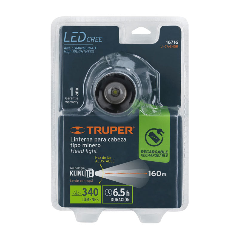 Linterna De Minero 1 Led 340 Lm Recargable, Truper