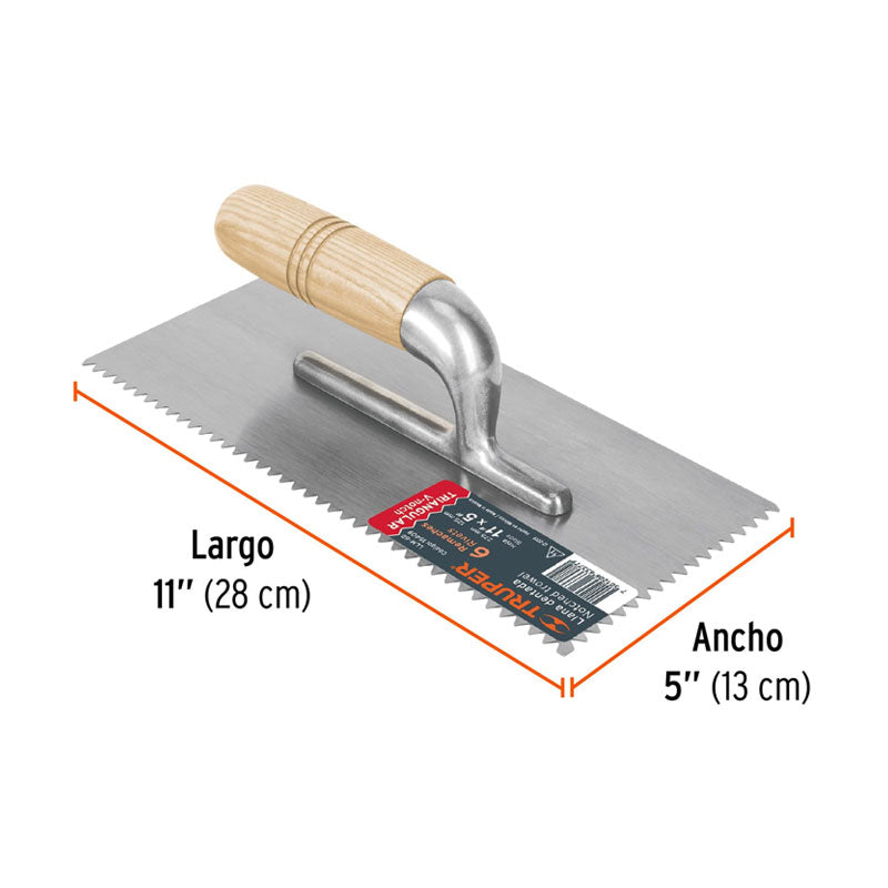 Llana Dentado Triangular 11", 6 Remaches, Mango Madera