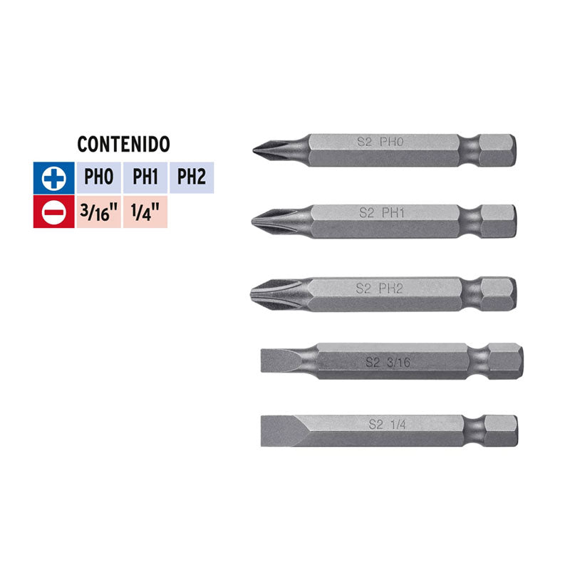 Estuche Con 5 Puntas De Cruz Y Planas Largo 2", Expert