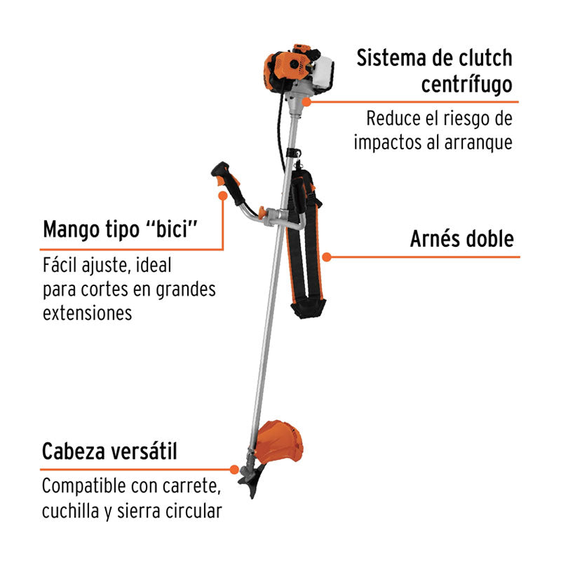 Desmalezadora A Gasolina 52 Cc Mango Tipo "Bici", 18" Corte