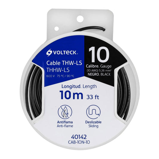 Carrete Con 10 M De Cable Thhw Ls 10 Awg Negro, Volteck