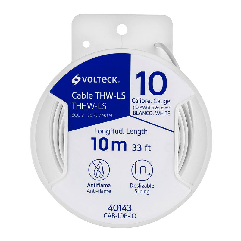 Carrete Con 10 M De Cable Thhw Ls 10 Awg Blanco, Volteck