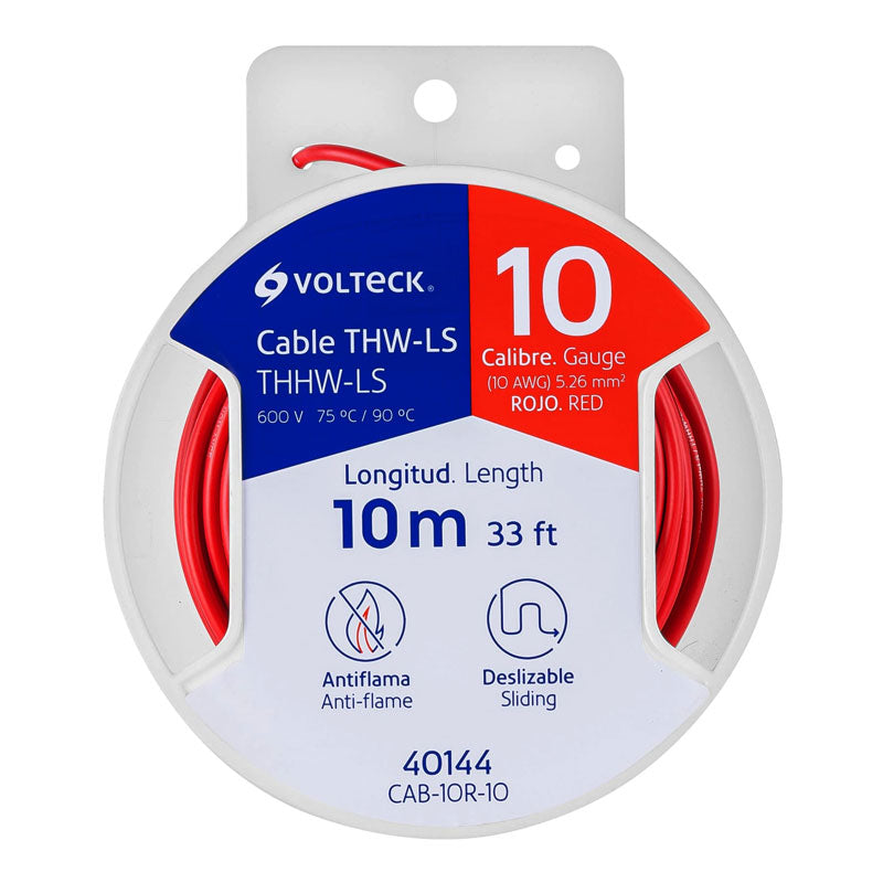 Carrete Con 10 M De Cable Thhw Ls 10 Awg Rojo, Volteck