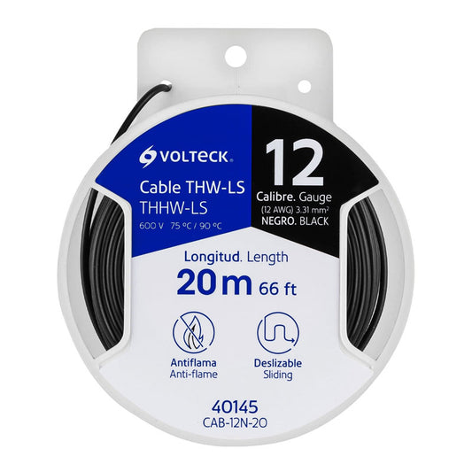 Carrete Con 20 M De Cable Thhw Ls 12 Awg Negro, Volteck