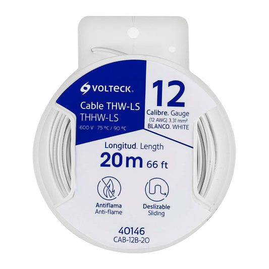 Carrete Con 20 M De Cable Thhw Ls 12 Awg Blanco, Volteck