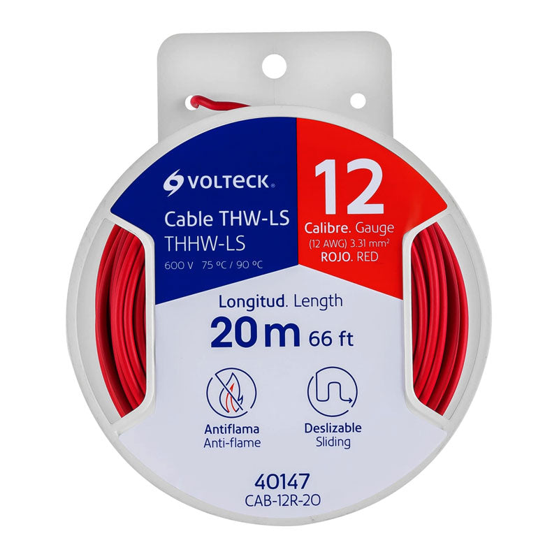 Carrete Con 20 M De Cable Thhw Ls 12 Awg Rojo, Volteck