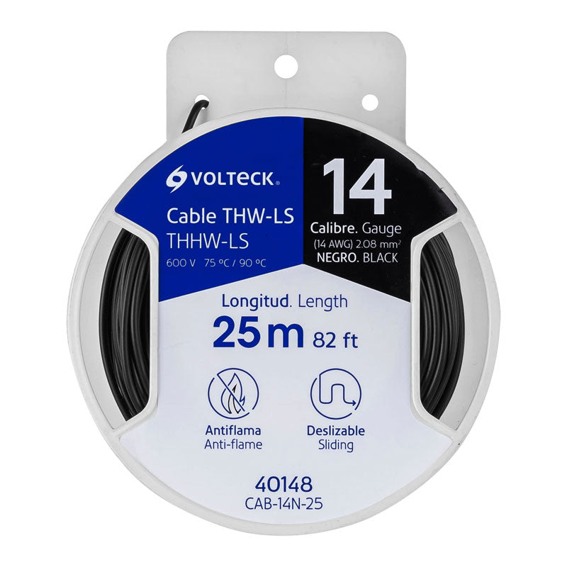 Carrete Con 25 M De Cable Thhw Ls 14 Awg Negro, Volteck