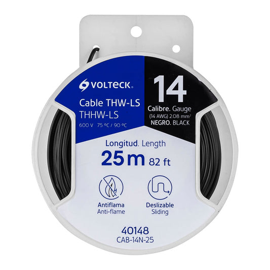 Carrete Con 25 M De Cable Thhw Ls 14 Awg Negro, Volteck