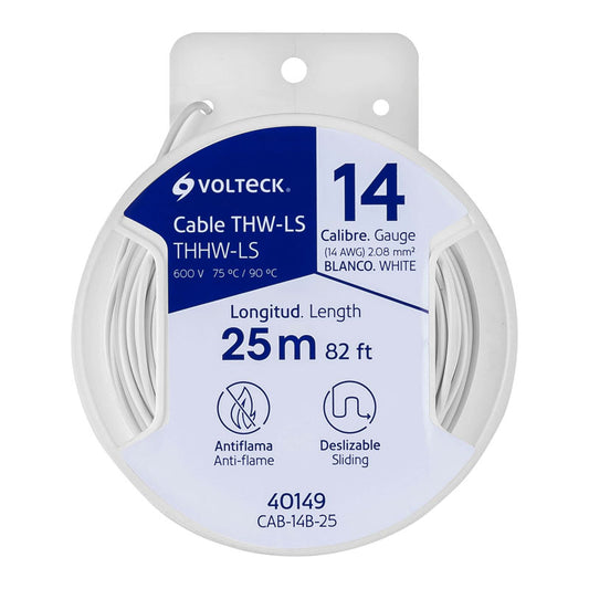 Carrete Con 25 M De Cable Thhw Ls 14 Awg Blanco, Volteck