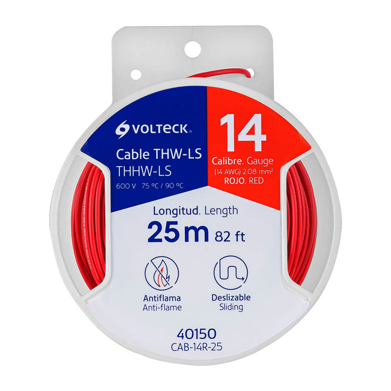 Carrete Con 25 M De Cable Thhw Ls 14 Awg Rojo, Volteck