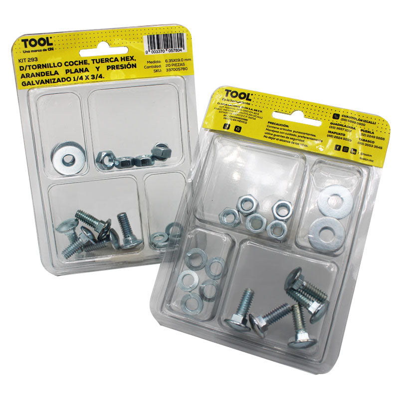 Kit 293 De Tornillo Coche,Tuerca Hexagonal, Arandela Plana Y Presión Galvanizado