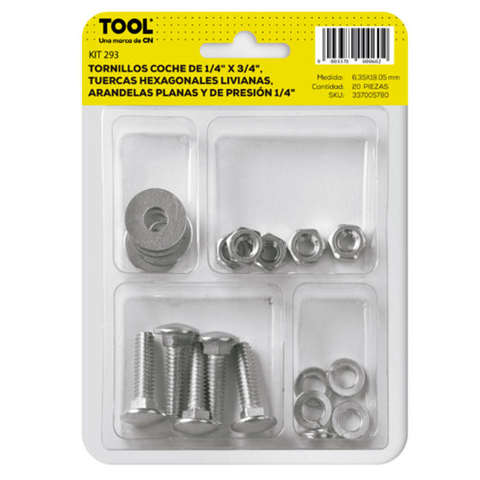 Kit 293 De Tornillo Coche,Tuerca Hexagonal, Arandela Plana Y Presión Galvanizado