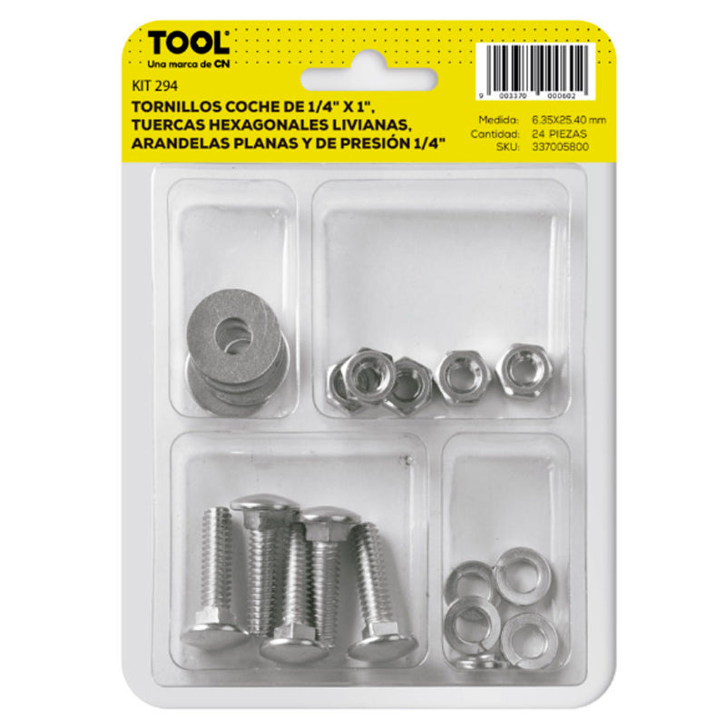 Kit 294 De Tornillo Coche,Tuerca Hexagonal, Arandela Plana Y Presión Galvanizado