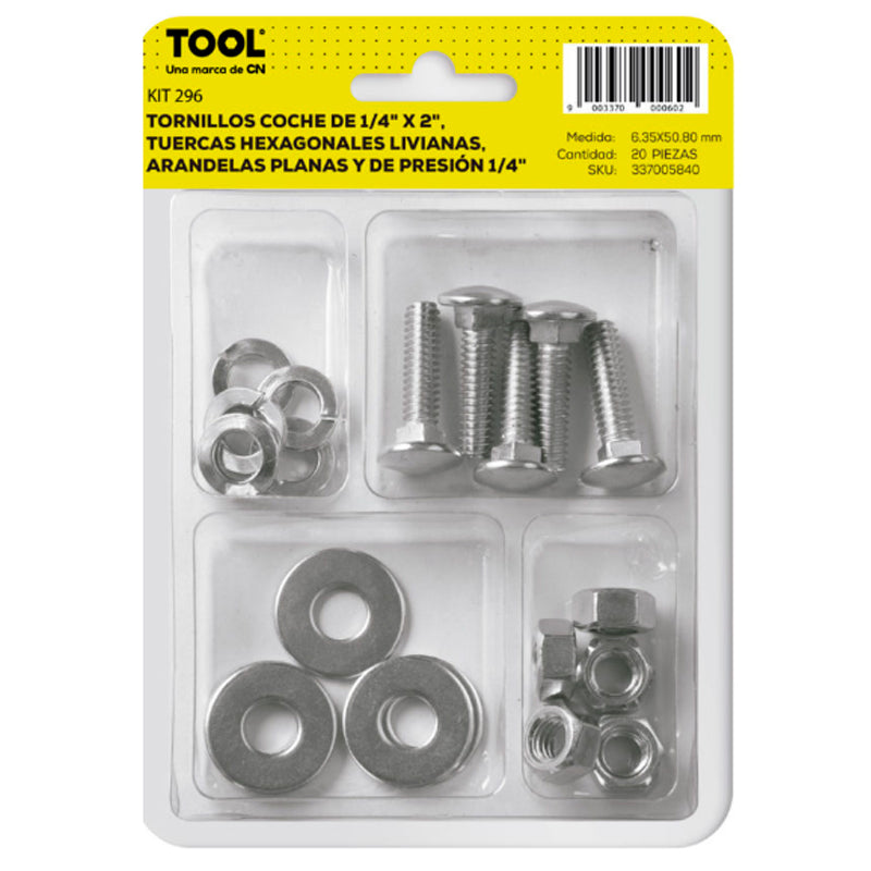 Kit 296 De Tornillo Coche,Tuerca Hexagonal, Arandela Plana,Presión Galvanizado