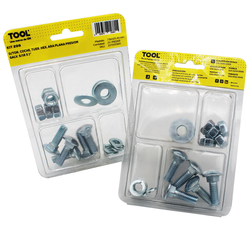 Kit 298 De Tornillo Coche,Tuer.Hex,Ara, Plana Presión Galvanizado