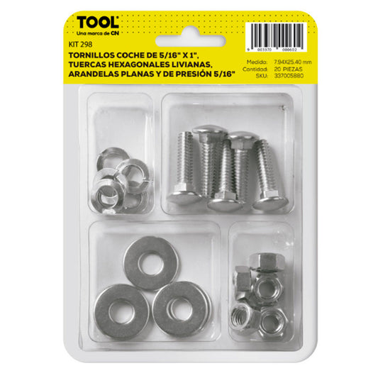 Kit 298 De Tornillo Coche,Tuer.Hex,Ara, Plana Presión Galvanizado