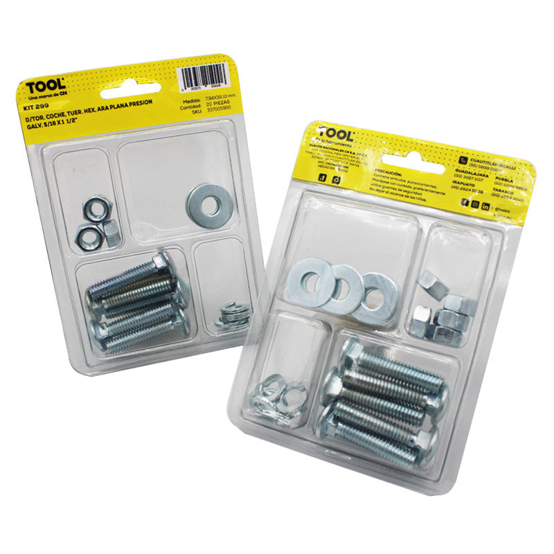 Kit 299 De Tornillo Coche,Tuer.Hex,Ara, Plana Presión Galvanizado