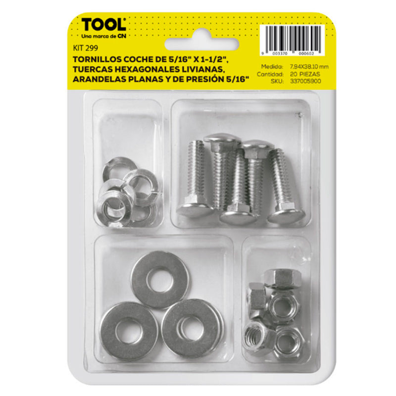 Kit 299 De Tornillo Coche,Tuer.Hex,Ara, Plana Presión Galvanizado