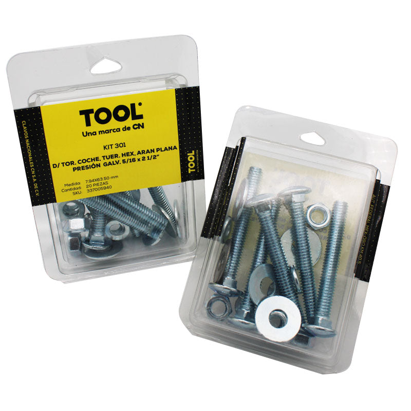 Kit 301 De Tornillo Coche,Tuerca Hexagonal, Arandela Plana Y Presión Galvanizado