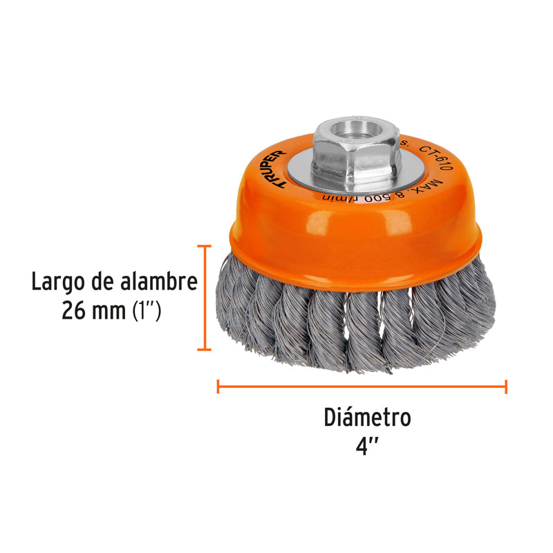 Carda Copa De 4" Con Alambre Trenzado Fino Ct610 Truper 14187