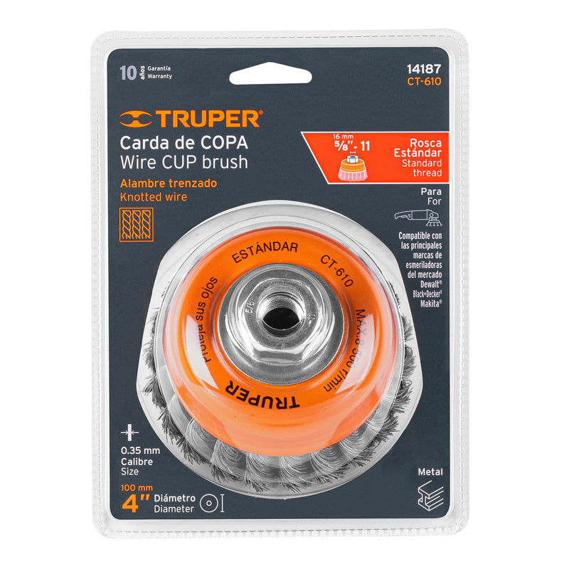 Carda Copa De 4" Con Alambre Trenzado Fino Ct610 Truper 14187