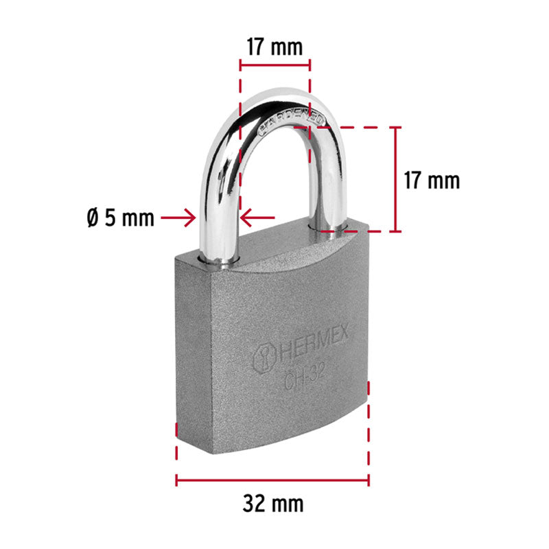Candado De Hierro 32 Mm Gancho Corto En Caja, Hermex