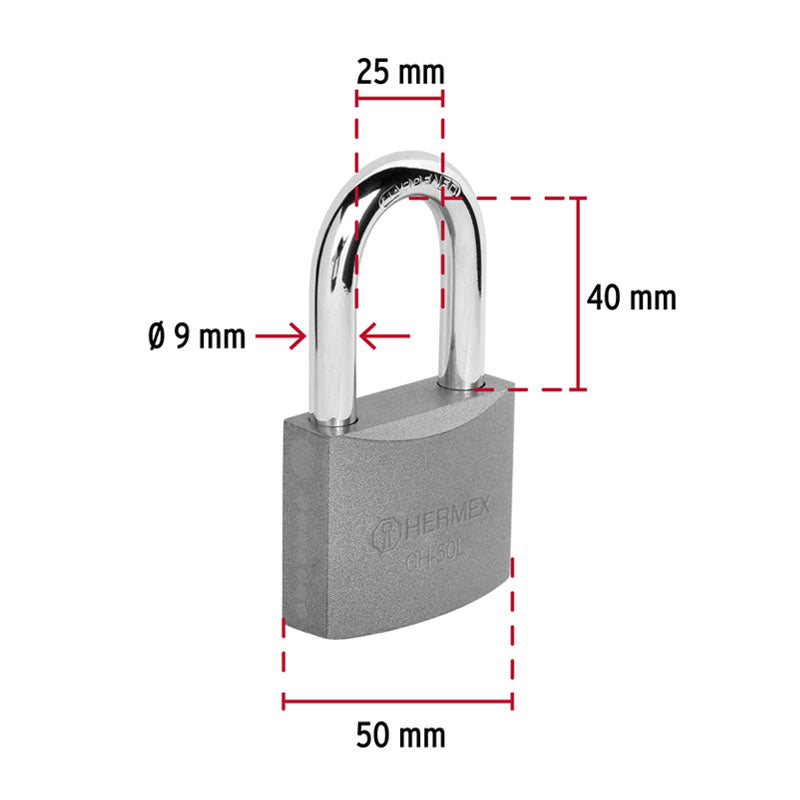 Candado De Hierro 50 Mm Gancho Largo En Caja, Hermex