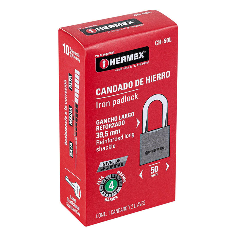 Candado De Hierro 50 Mm Gancho Largo En Caja, Hermex