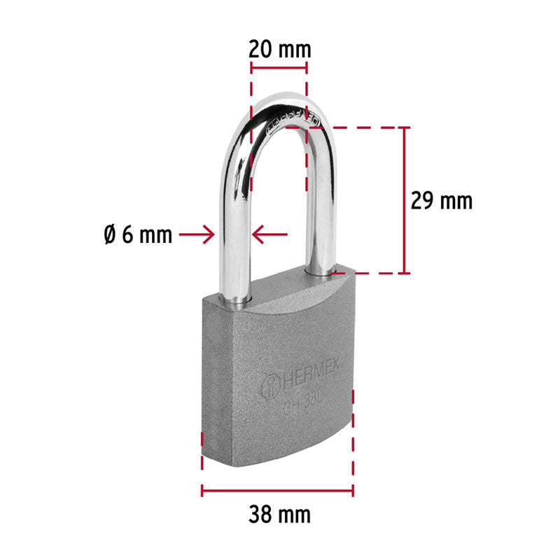 Candado De Hierro 38 Mm Gancho Largo En Blíster, Hermex