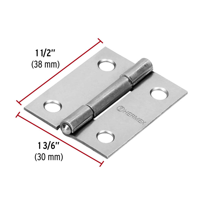 Bisagra Rectangular 1 1/2" Acero Pulido, Hermex