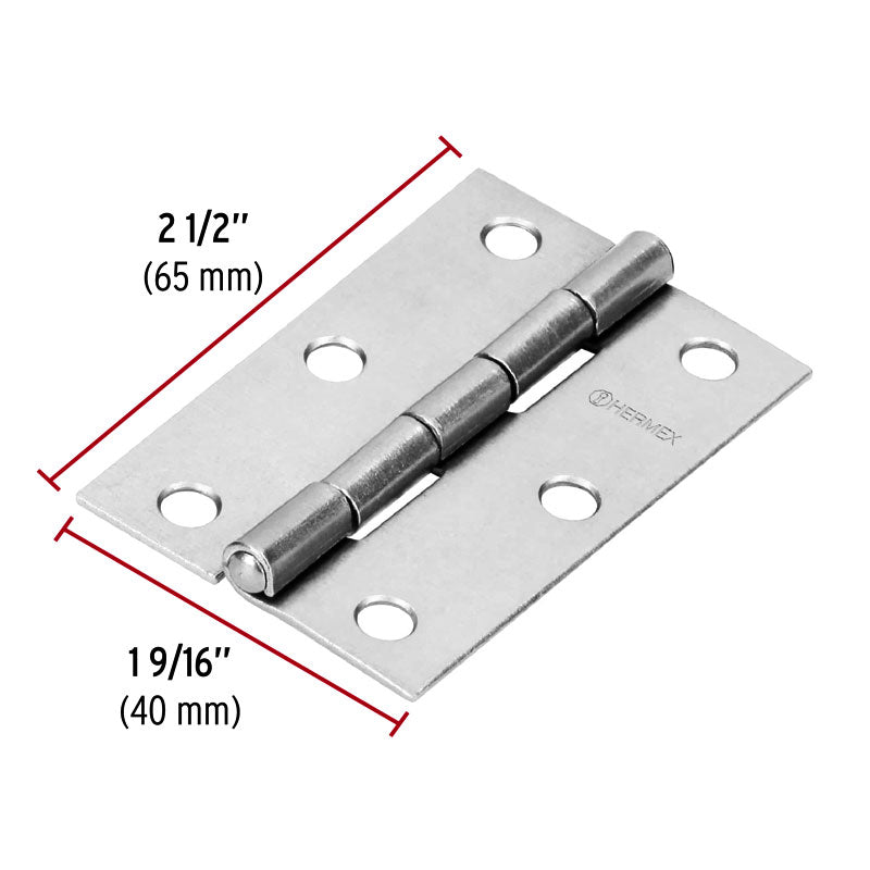 Bisagra Rectangular 2 1/2" Acero Pulido, Hermex